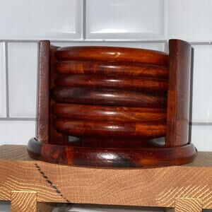 Vintage Julie Pomerantz 7 pc Teakwood Coaster Set Midcentury Modern